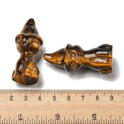 Natural Tiger Eye Carved Healing Cat with Witch Hat Figurines DJEW-D012-07B-1