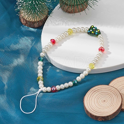 Christmas Glass Pearl Beaded Mobile Straps HJEW-TA00008-1