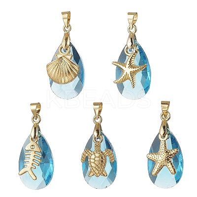 Ocean Themes Alloy & Glass Teardrop Pendants PALLOY-JF03880-1
