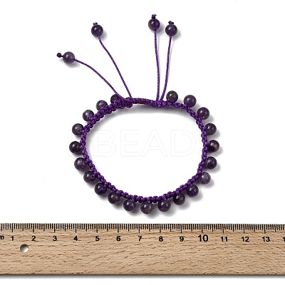 Adjustable Natural Amethyst Beads Braided Bead Bracelets for Men Women BJEW-L713-B06-1
