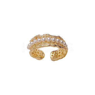 Brass & Imitation Pearl Laciness Cuff Open Rings for Women FS-WG6F3E9-01-1