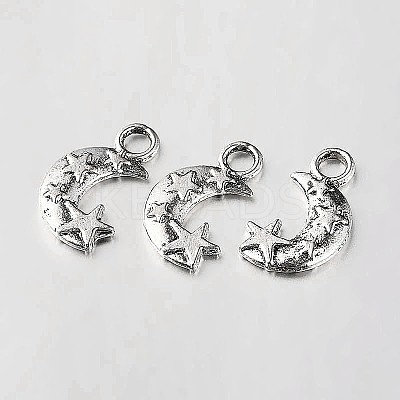 Tibetan Style Alloy Moon and Star Pendants TIBEP-O009-26-1