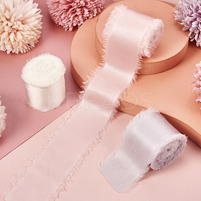 3 Rolls 3 Colors Polyester Frayed Fringe Ribbon OCOR-TA0001-55A-1