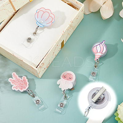 4Pcs 4 Styles Acrylic Retractable Badge Reel AJEW-FH0006-89-1