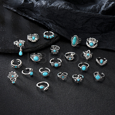 20Pcs Bohemian Style Alloy with Resin Cuff Rings FS-WG5AD72-01-1