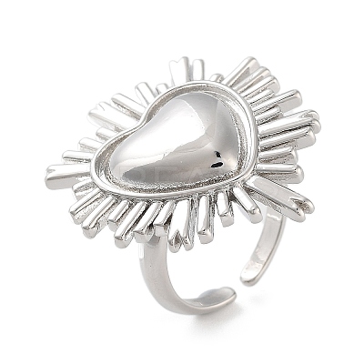 Brass Heart Open Cuff Ring for Women RJEW-C102-23P-1