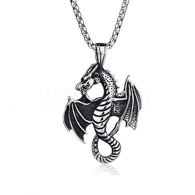 Pterosaur Alloy Popcorn Chain Pendant Necklaces for Men PW-WGDFCB3-01-1