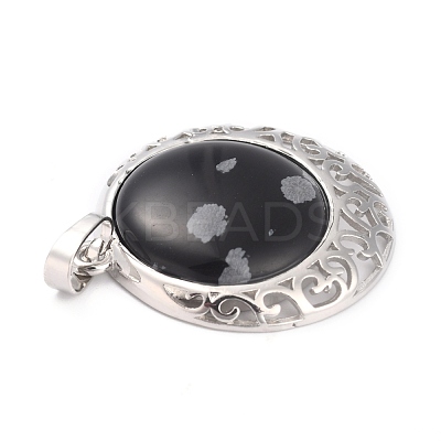 Natural Snowflake Obsidian Pendants with Hollow Platinum Brass Findings G-P448-A11-P-1