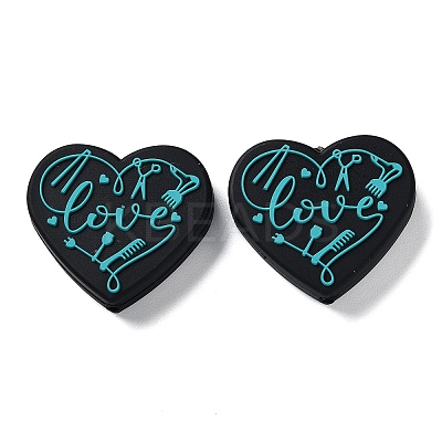 Food Grade Heart with Word Love Silicone Focal Beads SIL-NH0001-01C-1