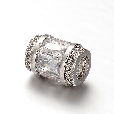 Column Brass Micro Pave Cubic Zirconia Large Hole European Beads LS-ZIRC-M084-01-1