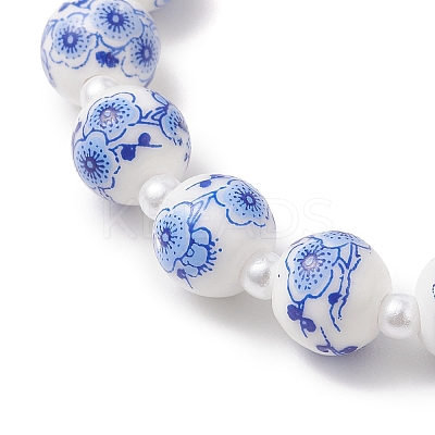 Imitated Pearl Acrylic & Handmade Porcelain & Synthetic Turquoise Beads Bracelets BJEW-JB13229-1
