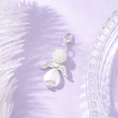 Heart Angel Acrylic & ABS Plastic Imitation Pearl Pendant Decorations HJEW-JM03564-02-1