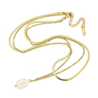 Ion Plating(IP) 304 Stainless Steel Double Layer Necklaces LS-NJEW-S426-05G-1