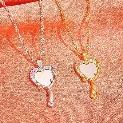 Heart Magic Mirror Alloy Pendant Necklaces for Women WH-WGD9B28-01-1