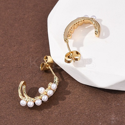 Brass Micro Pave Clear Cubic Zirconia C-Shaped Stud Earringss EJEW-A152-02G-1