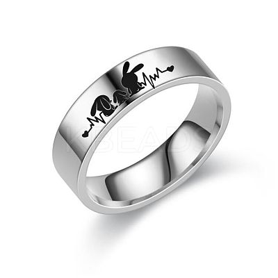 Rabbit with ECG Pattern 201 Stainless Steel Finger Rings FS-WGE99FF-10-1