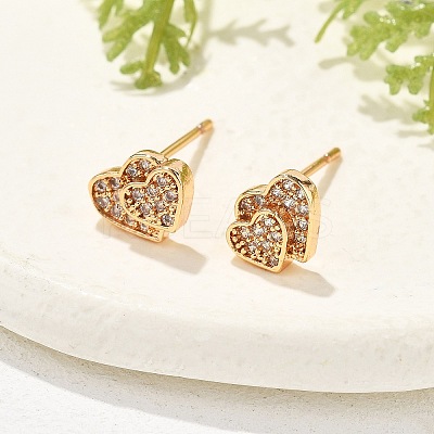 Brass Micro Pave Clear Cubic Zirconia Stud Earrings for Women EJEW-G428-25G-06-1