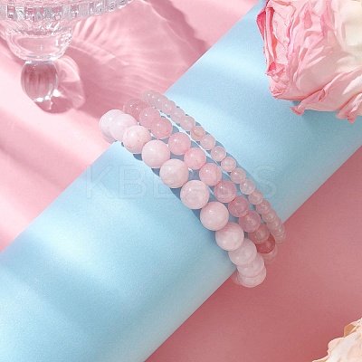 3Pcs Round Natural Rose Quartz Beads Stretch Bracelets BJEW-JB10963-1