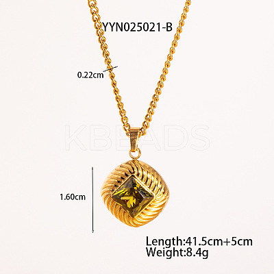 Retro Rhombus Stainless Steel Cubic Zirconia Pendant Necklaces for Women CQ6357-1-1