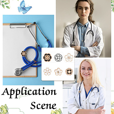 24Pcs 6 Styles Flower Resin Enamel Stethoscope Pendant Decorations HJEW-MA00020-1