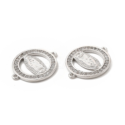Brass Micro Pave Clear Cubic Zirconia Connector Charms KK-E068-VB353-1