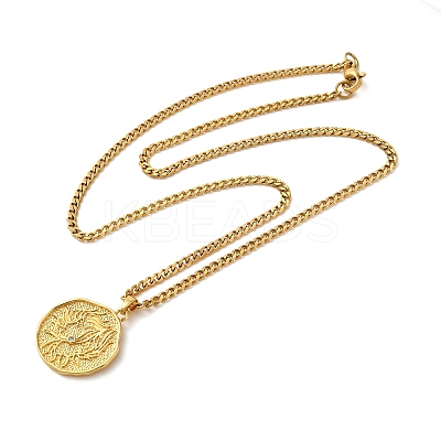 Brass Clear Cubic Zirconia Curb Chain Constellation Pendant Medal Necklaces for Women LS-NJEW-U010-01G-01-1