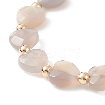 Natural Grey Agate Heart Beaded Bracelet BJEW-JB08697-04-1