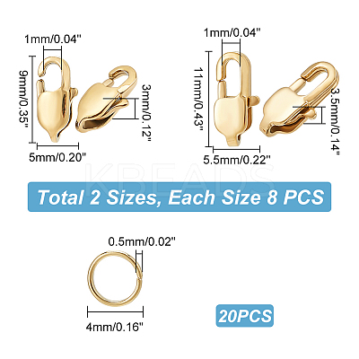 16Pcs 2 Size Ion Plating(IP) 304 Stainless Steel Lobster Claw Clasps STAS-UN0040-76A-1