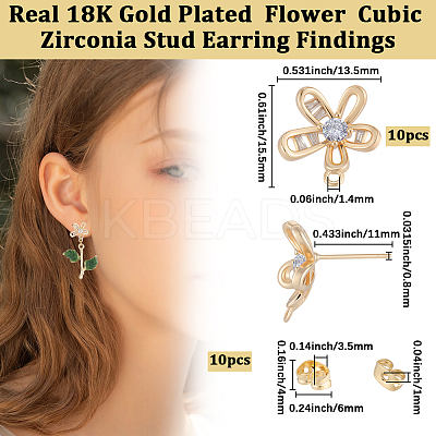 5 Pairs Brass Micro Pave Cubic Zirconia Stud Earring Findings KK-BBC0020-85-1