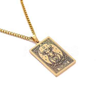 304 Stainless Steel Curb Chain Rectangle with Constellation Pendant Necklaces PW-WG0F5D0-05-1