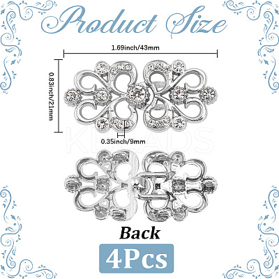 4Pcs Flower Alloy Crystal Rhinestone Adjustable Jean Button Pins FIND-CY0002-27P-1