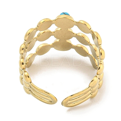 Ion Plating(IP) 304 Stainless Steel Synthetic Turquoise Cuff Rings G-Z056-05G-01-1