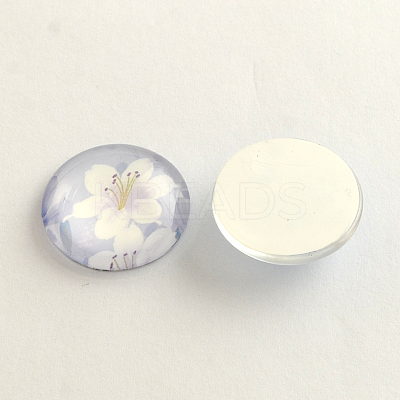 Flower Pattern Flatback Half Round Glass Dome Cabochons for DIY Projects X-GGLA-R026-10mm-08-1