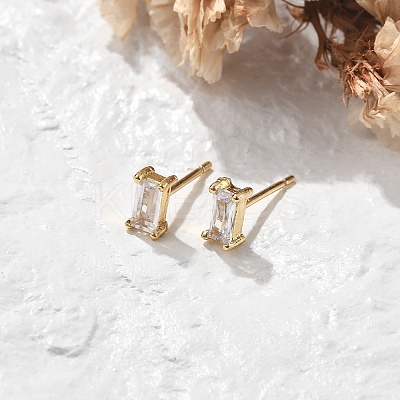 Brass Micro Pave Clear Cubic Zirconia Stud Earrings EJEW-R016-01G-03-1