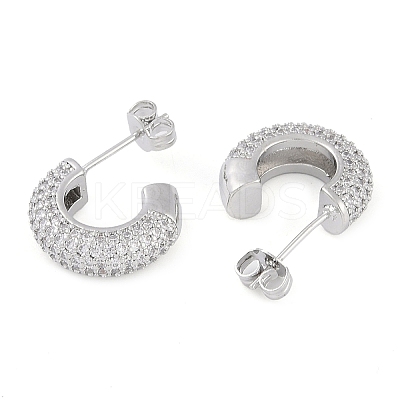 Brass Pave Clear Cubic Zirconia Stud Earrings for Women EJEW-S225-11P-01-1