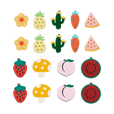 36Pcs 9 Style Cellulose Acetate(Resin) Pendants KY-CD0001-02-1