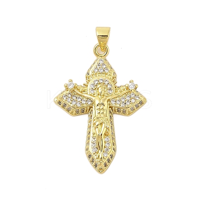 Cross Theme Rack Plating Brass Micro Pave Cubic Zirconia  Pendants KK-Z074-61G-1