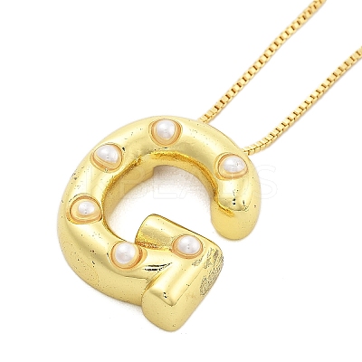 Brass & Plastic Pearl Letter Pendant Box Chain Necklaces for Women LS-NJEW-U017-01G-07-1
