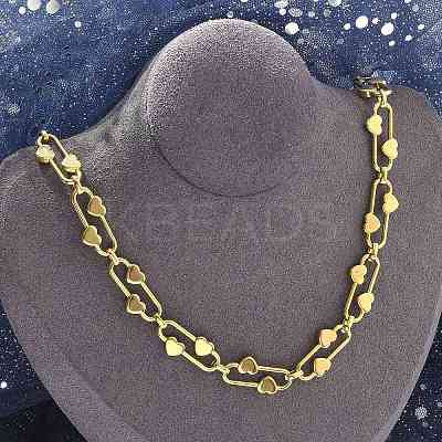 304 Stainless Steel Oval Heart Link Chain Necklaces for Women NJEW-B123-01G-1