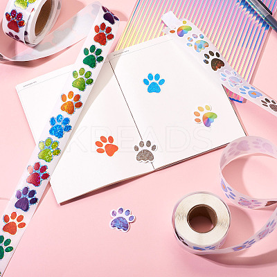 2 Rolls 2 Colors Dog Paw Print Paper Stickers DIY-TA0011-56-1