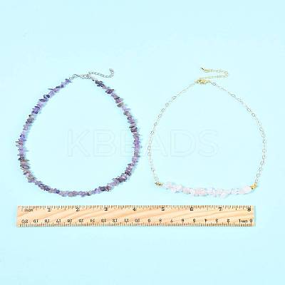 Natural Red Aventurine & Green Aventurine & Amethyst & Rose Quartz & Synthetic Turquoise Chips Beaded Necklaces NJEW-FS00013-1