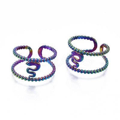 304 Stainless Steel Snake Cuff Ring RJEW-N038-088-1
