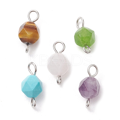 Faceted Natural Mixed Gemstone Star Cut Round Connector Charms PALLOY-JF02722-02-1
