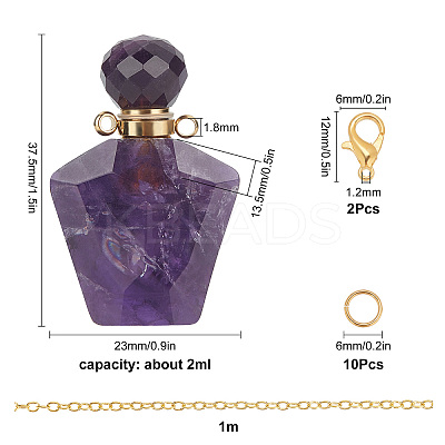 15 Piece DIY Natural Amethyst Perfume Bottle Pendant Necklaces Making Kits DIY-SC0014-86B-1
