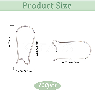 120Pcs 304 Stainless Steel Hoop Earrings Findings Kidney Ear Wires STAS-SP0001-32B-P-1
