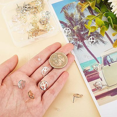 40Pcs 4 Colors 201 Stainless Steel Stud Earring Findings STAS-DC0009-82-1