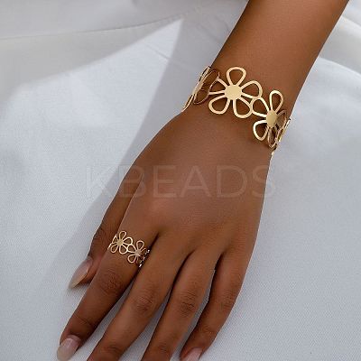 Hollow Flower Alloy Cuff Bangle & Cuff Ring Sets FS-WG3E984-02-1