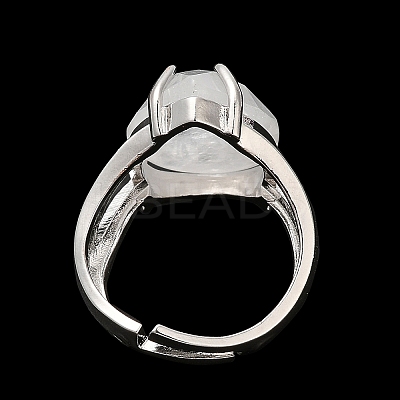 Natural Quartz Crystal Teardrop Adjustable Rings RJEW-K241-03P-11-1
