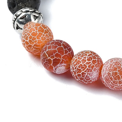 Natural Dyed Crackle Agate & Lava Rock Round Beaded Stretch Bracelet BJEW-TA00444-03-1