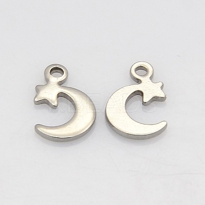 Tarnish Resistant 304 Stainless Steel Moon and Star Charms STAS-N025-08-1